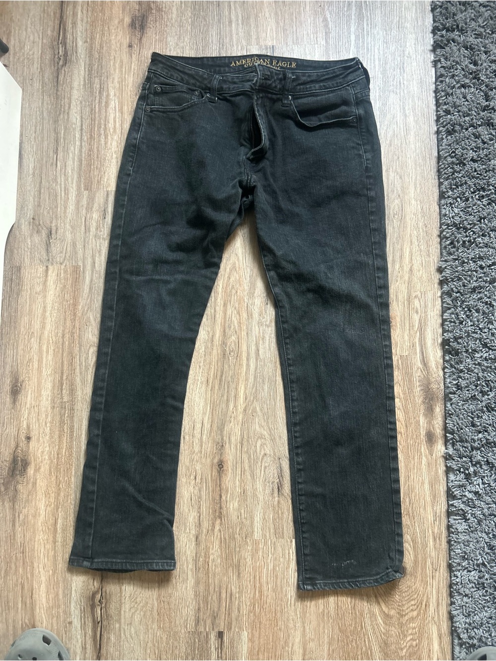 American Eagle Outfitters Men's Black Slim Straight Jeans - Dark Wash